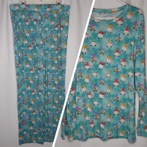 Posh Peanut Gnome Pajamas Set XL Button Collar Long Sleeve Stretch Elf Dwarf